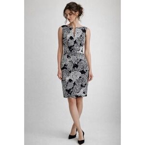 David Meister Sheath Dress Floral Sleeveless Black Cocktail Party Event Career 8